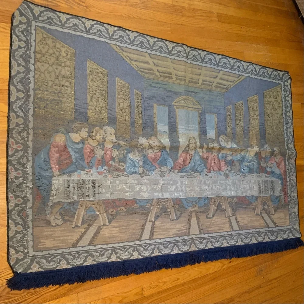 Vintage vibrant Colorful Last Supper Tapestry 74lenght 49high fringe bottom